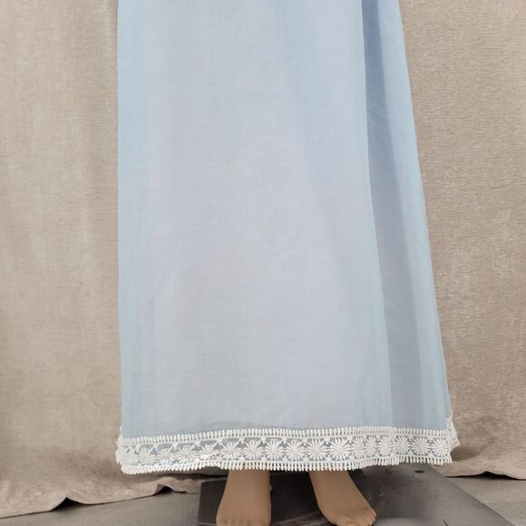70s Does Regency Blue Maxi Dress Prarie Puffed Sleeves Union Made - Picture 6 of 14